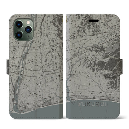 【袋井（静岡県）】地図柄iPhoneケース（手帳タイプ）モノトーン・iPhone 11 Pro 用