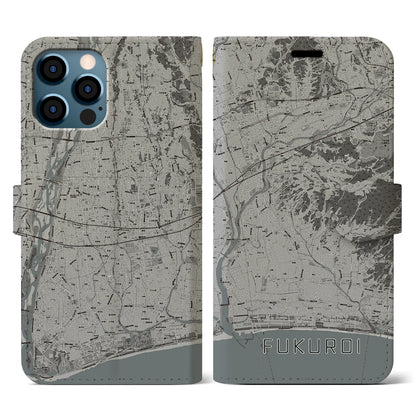 【袋井（静岡県）】地図柄iPhoneケース（手帳タイプ）モノトーン・iPhone 12 / 12 Pro 用