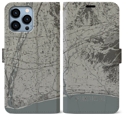 【袋井（静岡県）】地図柄iPhoneケース（手帳タイプ）モノトーン・iPhone 13 Pro Max 用
