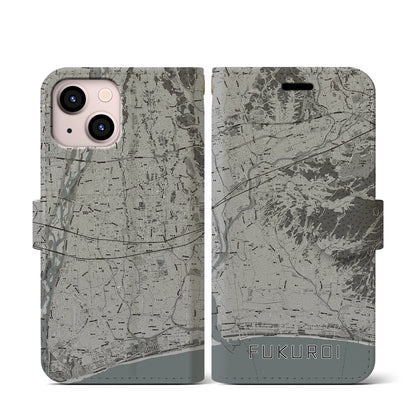 【袋井（静岡県）】地図柄iPhoneケース（手帳タイプ）モノトーン・iPhone 13 mini 用