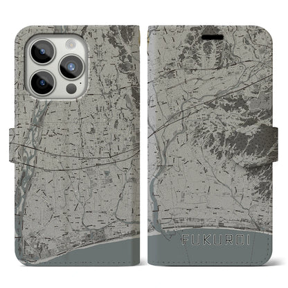 【袋井（静岡県）】地図柄iPhoneケース（手帳タイプ）モノトーン・iPhone 15 Pro 用
