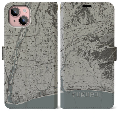 【袋井（静岡県）】地図柄iPhoneケース（手帳タイプ）モノトーン・iPhone 15 Plus 用
