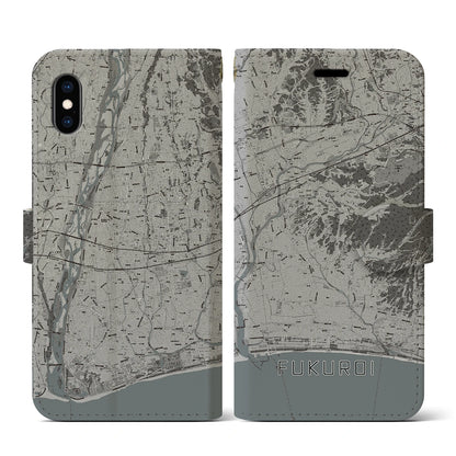 【袋井（静岡県）】地図柄iPhoneケース（手帳タイプ）モノトーン・iPhone XS / X 用