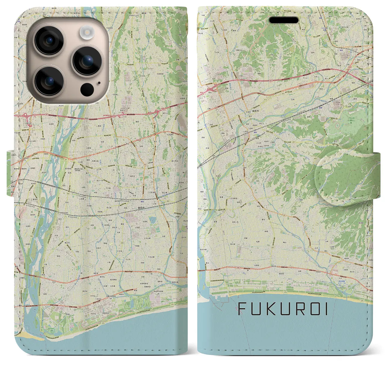 【袋井（静岡県）】地図柄iPhoneケース（手帳タイプ）ナチュラル・iPhone 16 Plus 用