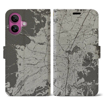 【福島（福島県）】地図柄iPhoneケース（手帳タイプ）モノトーン・iPhone 16 Pro 用