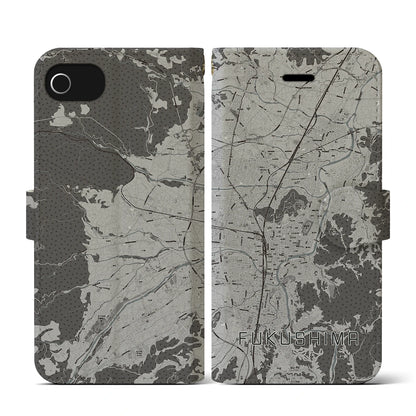 【福島（福島県）】地図柄iPhoneケース（手帳タイプ）モノトーン・iPhone SE（第3 / 第2世代） / 8 / 7 / 6s / 6 用