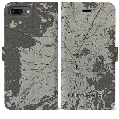 【福島（福島県）】地図柄iPhoneケース（手帳タイプ）モノトーン・iPhone 8Plus /7Plus / 6sPlus / 6Plus 用