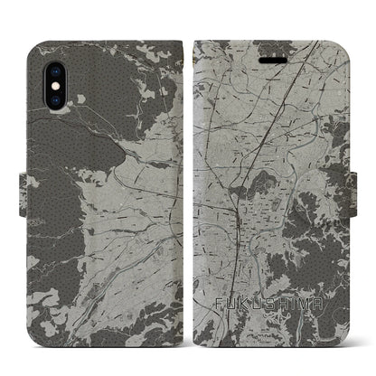 【福島（福島県）】地図柄iPhoneケース（手帳タイプ）モノトーン・iPhone XS / X 用