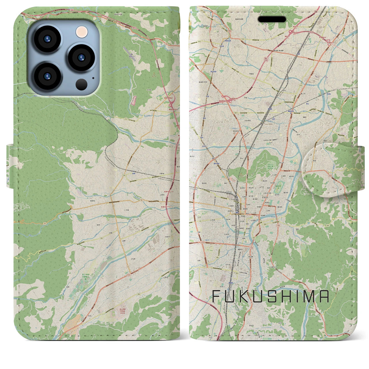 【福島】地図柄iPhoneケース（手帳両面タイプ・ナチュラル）iPhone 13 Pro Max 用