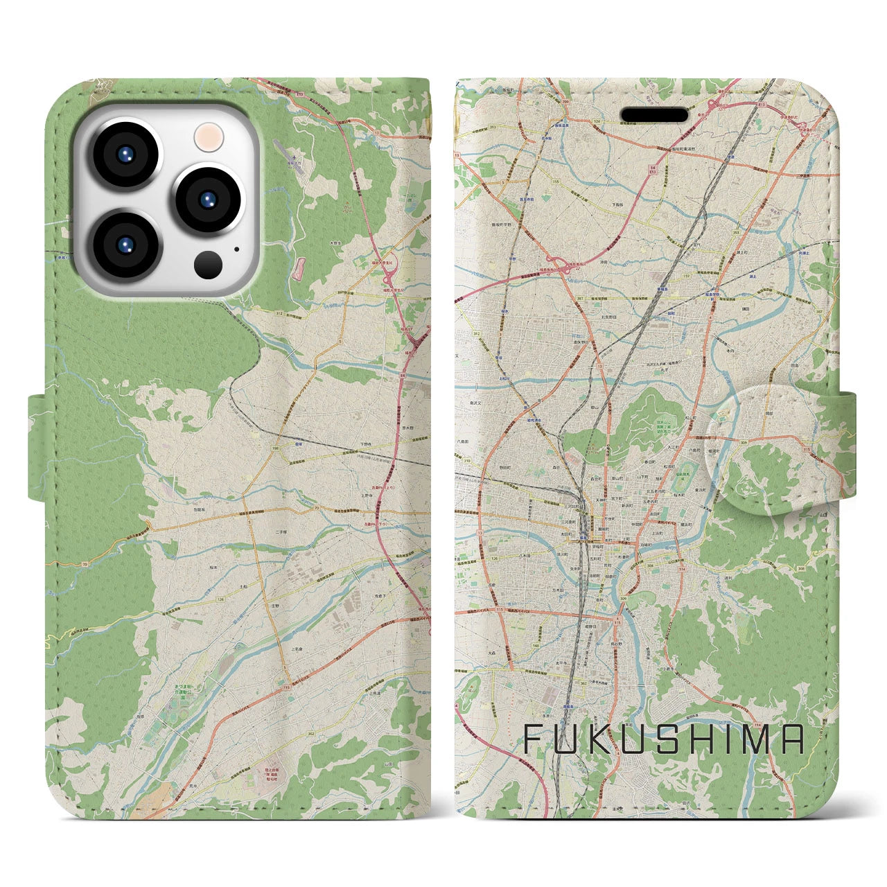 【福島】地図柄iPhoneケース（手帳両面タイプ・ナチュラル）iPhone 13 Pro 用