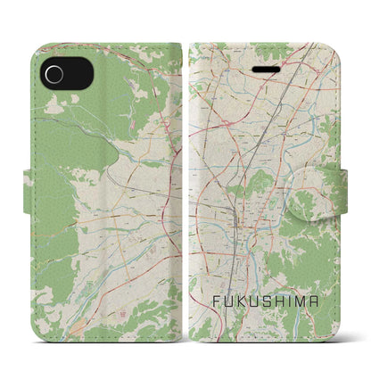 【福島（福島県）】地図柄iPhoneケース（手帳タイプ）ナチュラル・iPhone SE（第3 / 第2世代） / 8 / 7 / 6s / 6 用
