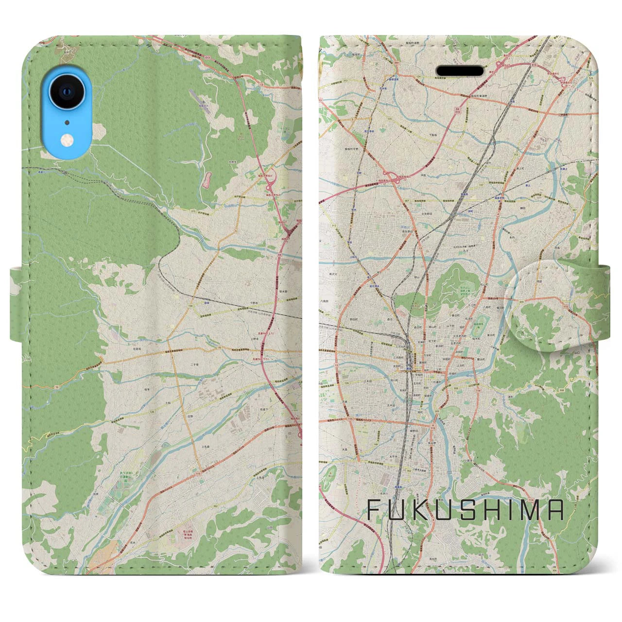 【福島】地図柄iPhoneケース（手帳両面タイプ・ナチュラル）iPhone XR 用