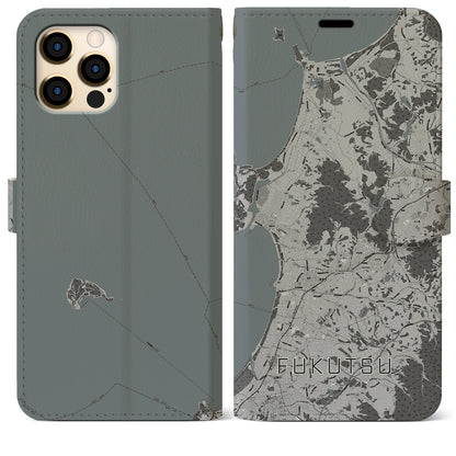 【福津（福岡県）】地図柄iPhoneケース（手帳タイプ）モノトーン・iPhone 12 Pro Max 用