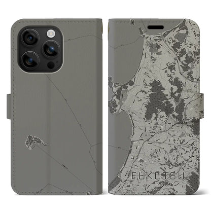 【福津（福岡県）】地図柄iPhoneケース（手帳タイプ）モノトーン・iPhone 16 用