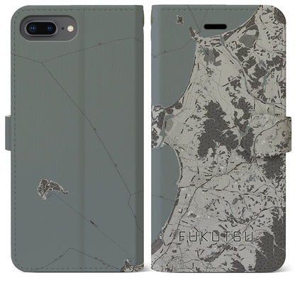 【福津（福岡県）】地図柄iPhoneケース（手帳タイプ）モノトーン・iPhone 8Plus /7Plus / 6sPlus / 6Plus 用