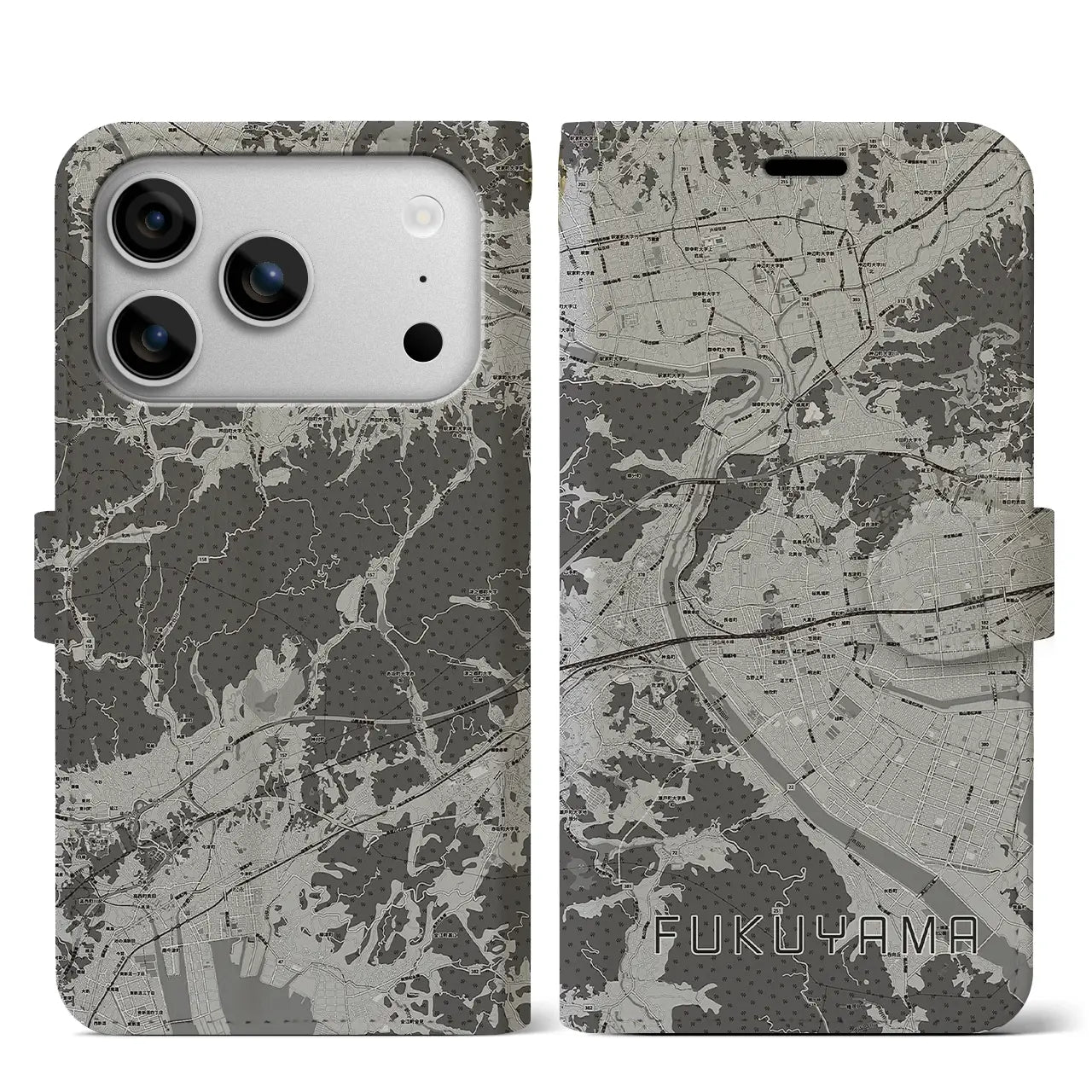 【福山（広島県）】地図柄iPhoneケース（手帳タイプ）
