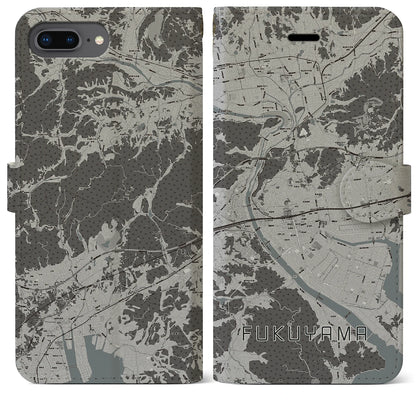 【福山（広島県）】地図柄iPhoneケース（手帳タイプ）モノトーン・iPhone 8Plus /7Plus / 6sPlus / 6Plus 用