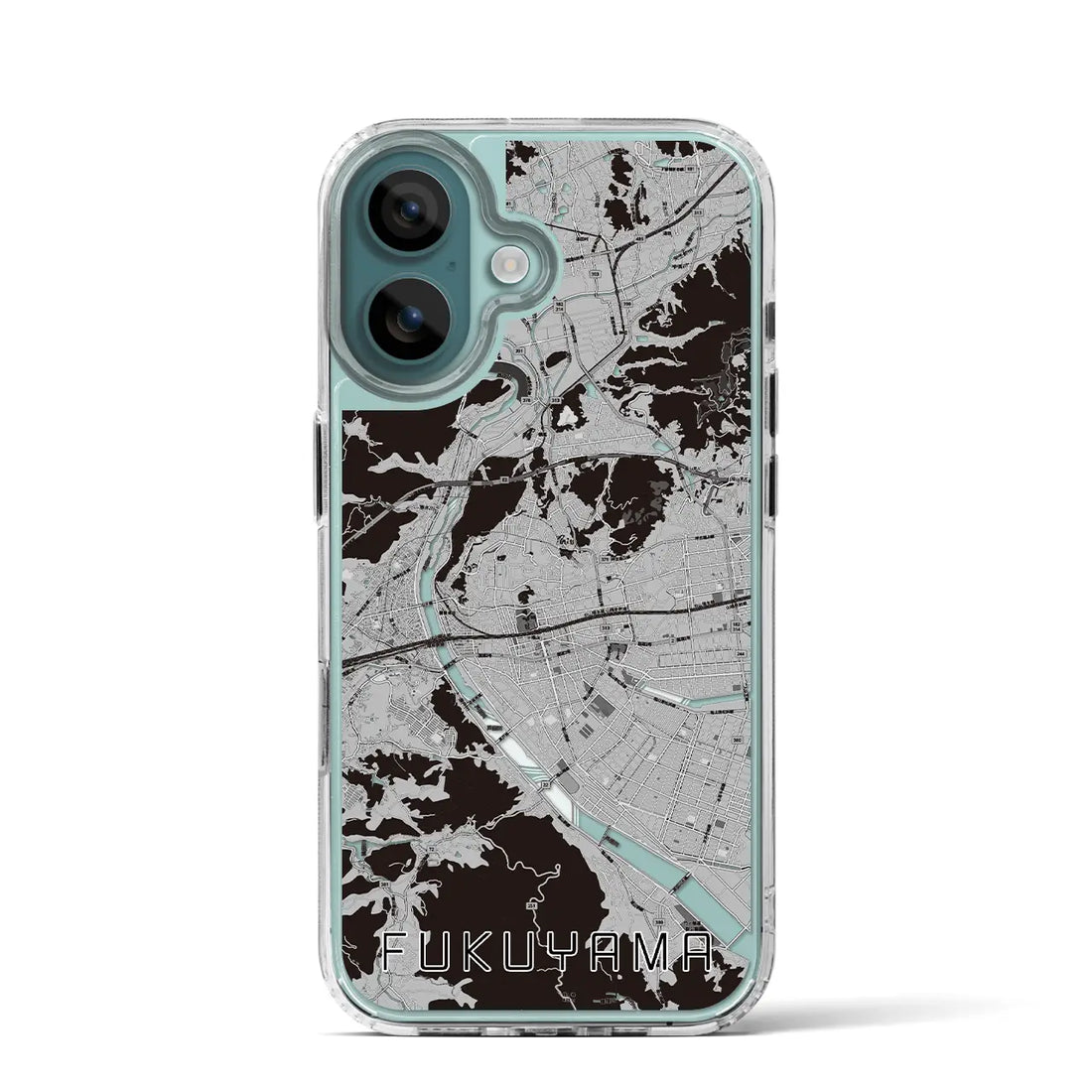 【福山（広島県）】地図柄iPhoneケース（MagSafeタイプ）モノトーン・iPhone 16 Pro 用