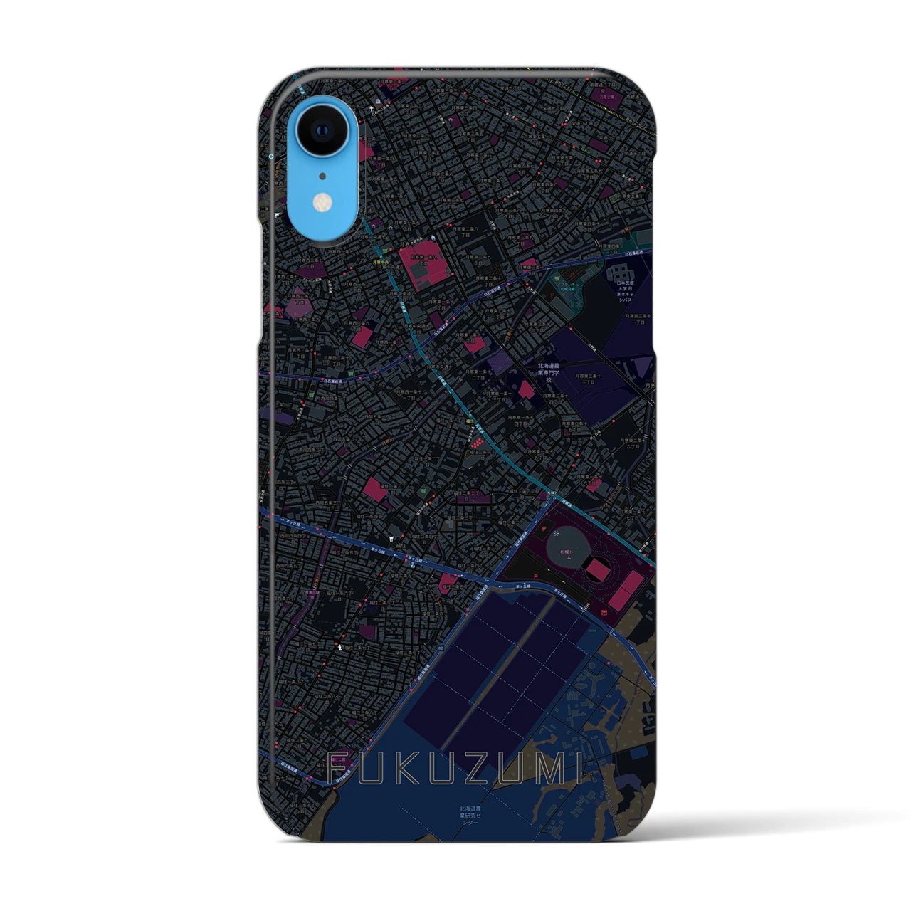 【福住（北海道）】地図柄iPhoneケース（バックカバータイプ）ブラック・iPhone XR 用