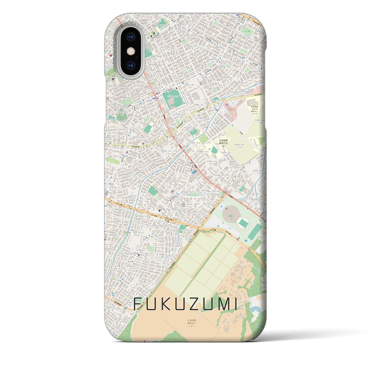 【福住（北海道）】地図柄iPhoneケース（バックカバータイプ）ナチュラル・iPhone XS Max 用