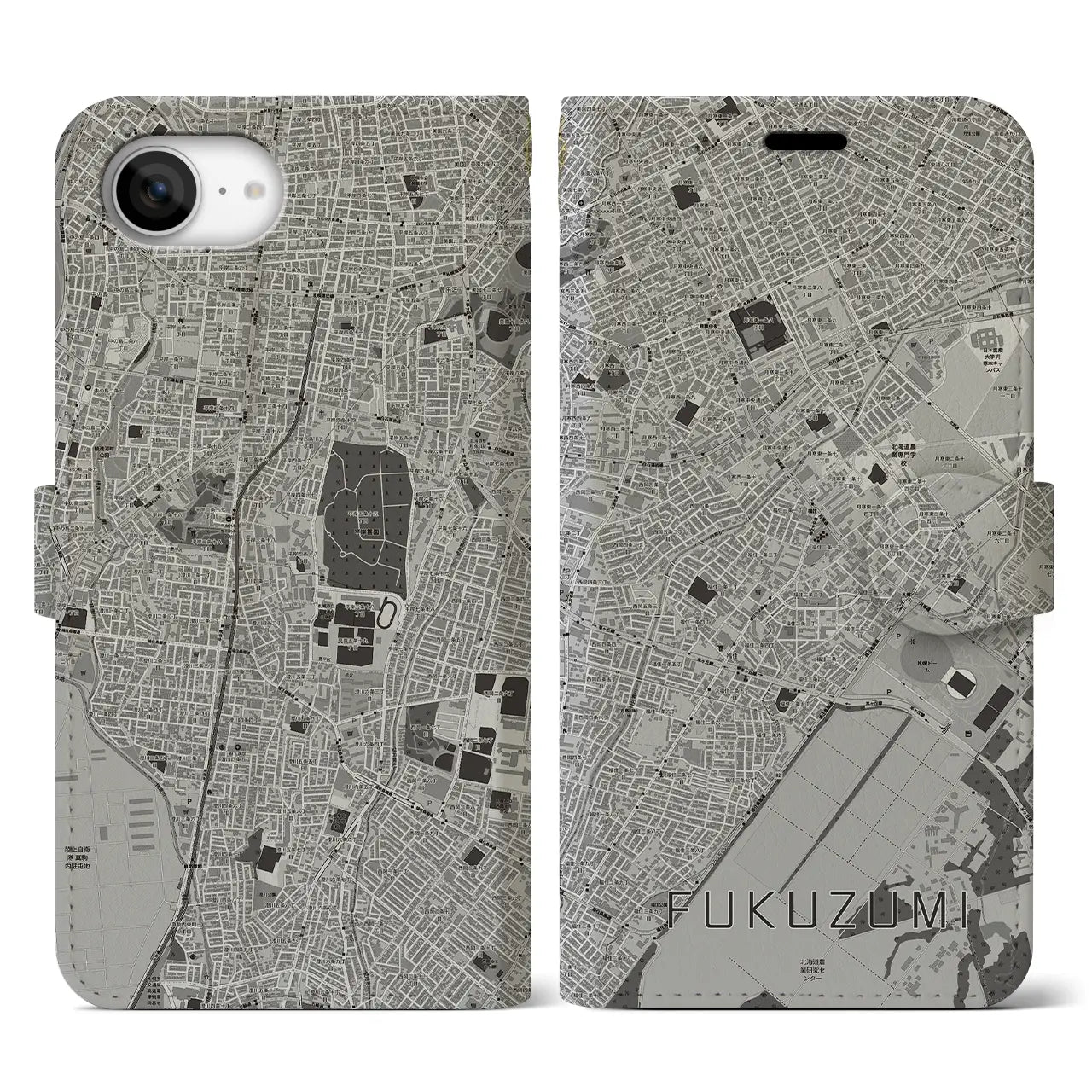 【福住（北海道）】地図柄iPhoneケース（手帳タイプ）