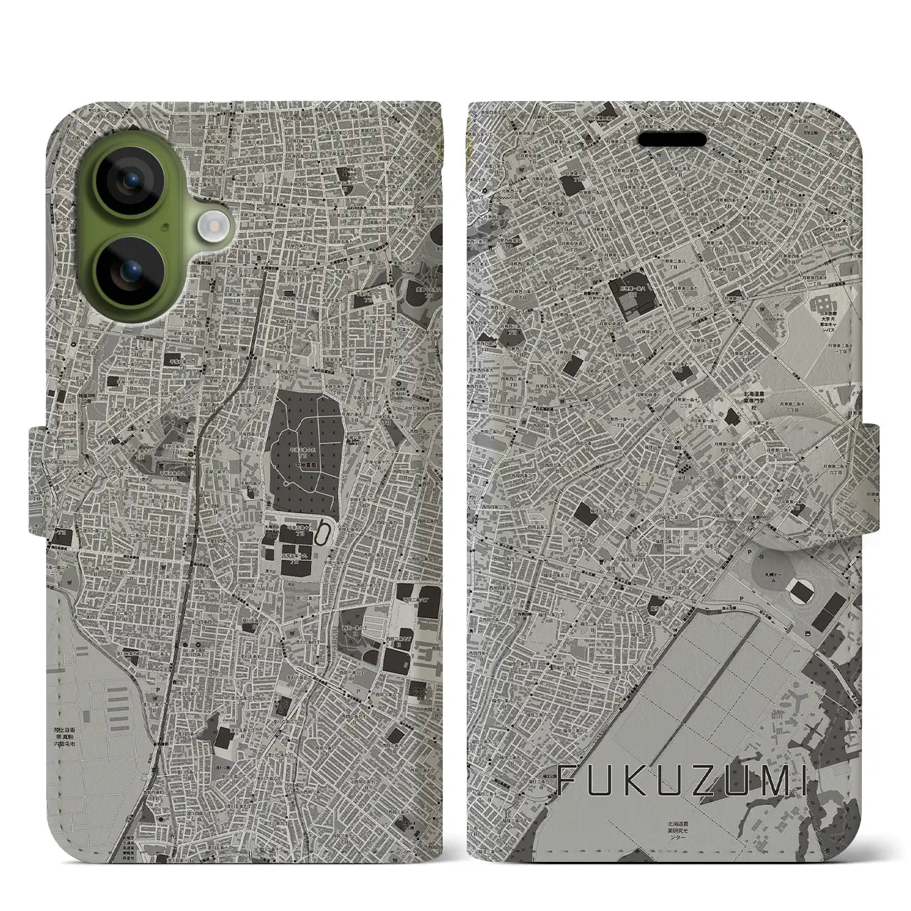 【福住（北海道）】地図柄iPhoneケース（手帳タイプ）