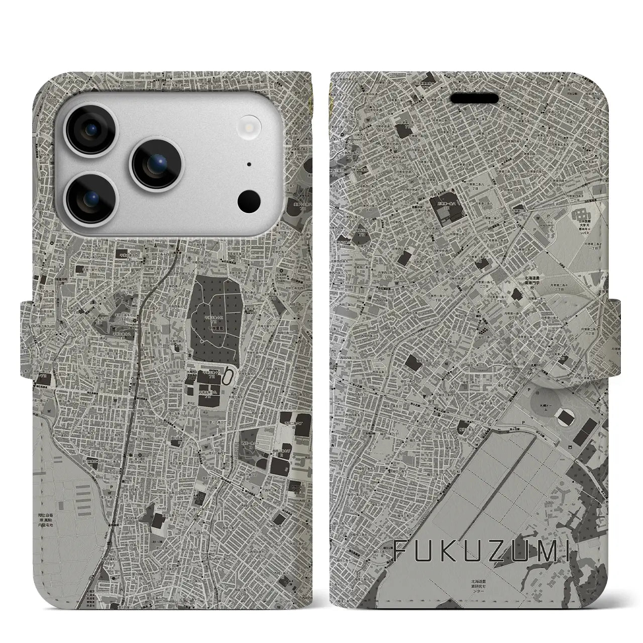 【福住（北海道）】地図柄iPhoneケース（手帳タイプ）