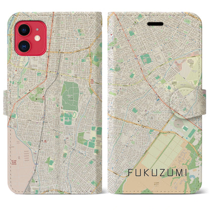 【福住（北海道）】地図柄iPhoneケース（手帳タイプ）ナチュラル・iPhone 11 用