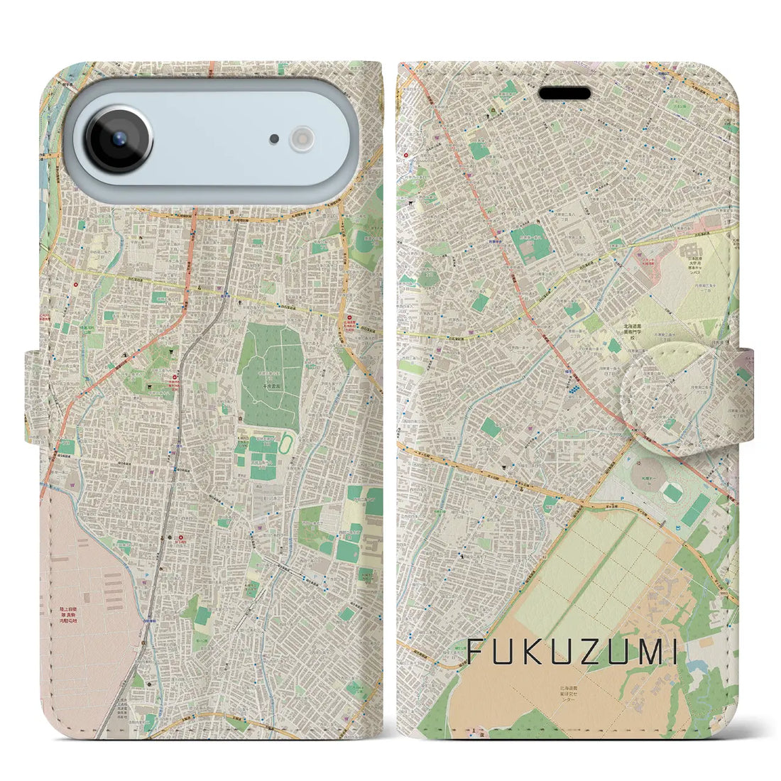 【福住（北海道）】地図柄iPhoneケース（手帳タイプ）ナチュラル・iPhone 17 Pro Max 用