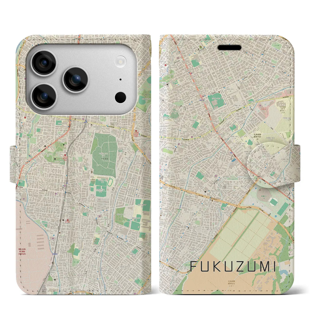 【福住（北海道）】地図柄iPhoneケース（手帳タイプ）