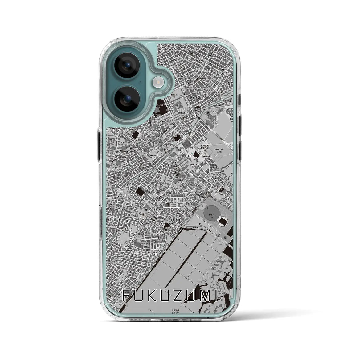 【福住（北海道）】地図柄iPhoneケース（MagSafeタイプ）モノトーン・iPhone 16 Pro 用