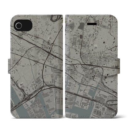 【船橋（千葉県）】地図柄iPhoneケース（手帳タイプ）モノトーン・iPhone SE（第3 / 第2世代） / 8 / 7 / 6s / 6 用