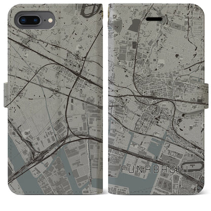 【船橋（千葉県）】地図柄iPhoneケース（手帳タイプ）モノトーン・iPhone 8Plus /7Plus / 6sPlus / 6Plus 用