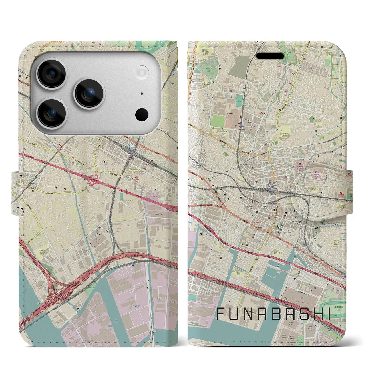 【船橋（千葉県）】地図柄iPhoneケース（手帳タイプ）