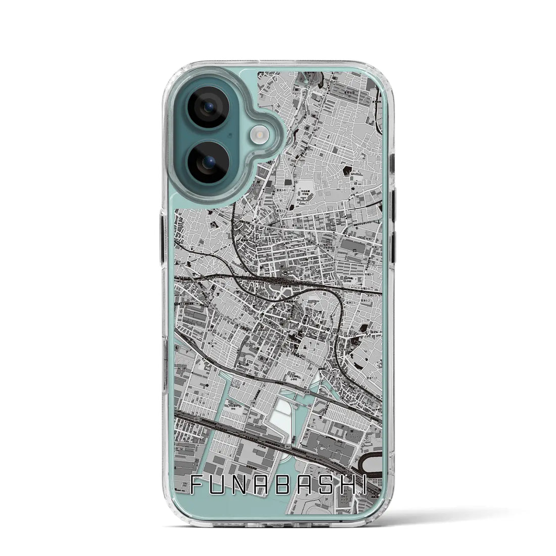 【船橋（千葉県）】地図柄iPhoneケース（MagSafeタイプ）モノトーン・iPhone 16 Pro 用