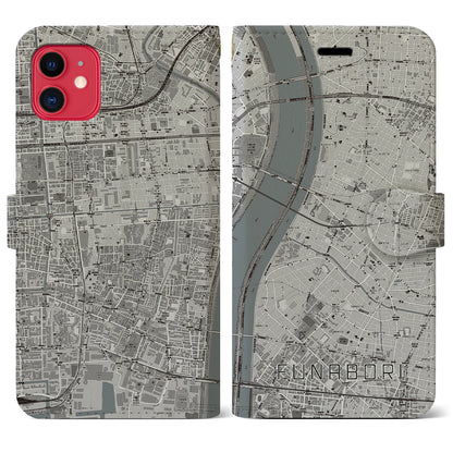 【船堀（東京都）】地図柄iPhoneケース（手帳タイプ）モノトーン・iPhone 11 用