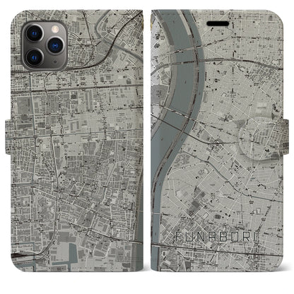 【船堀（東京都）】地図柄iPhoneケース（手帳タイプ）モノトーン・iPhone 11 Pro Max 用