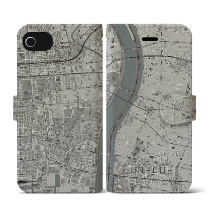 【船堀（東京都）】地図柄iPhoneケース（手帳タイプ）モノトーン・iPhone SE（第3 / 第2世代） / 8 / 7 / 6s / 6 用