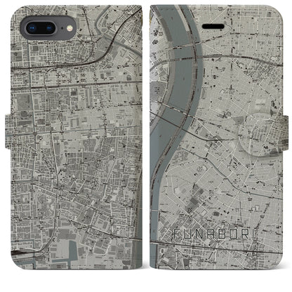 【船堀（東京都）】地図柄iPhoneケース（手帳タイプ）モノトーン・iPhone 8Plus /7Plus / 6sPlus / 6Plus 用