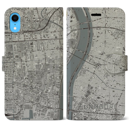 【船堀（東京都）】地図柄iPhoneケース（手帳タイプ）モノトーン・iPhone XR 用