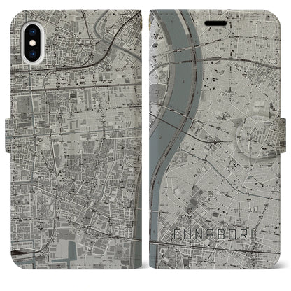 【船堀（東京都）】地図柄iPhoneケース（手帳タイプ）モノトーン・iPhone XS Max 用