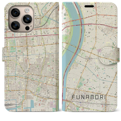 【船堀（東京都）】地図柄iPhoneケース（手帳タイプ）ナチュラル・iPhone 16 Plus 用