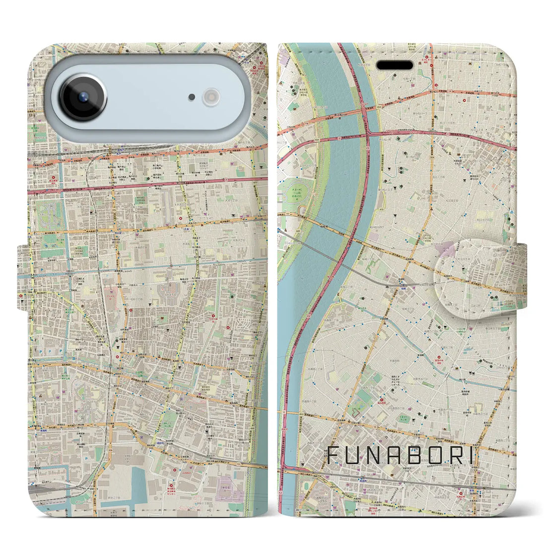 【船堀(東京都)】地図柄iPhoneケース(手帳タイプ)モノトーン・iPhone 17 Pro Max 用