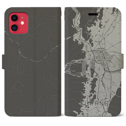 【富良野（北海道）】地図柄iPhoneケース（手帳タイプ）モノトーン・iPhone 11 用