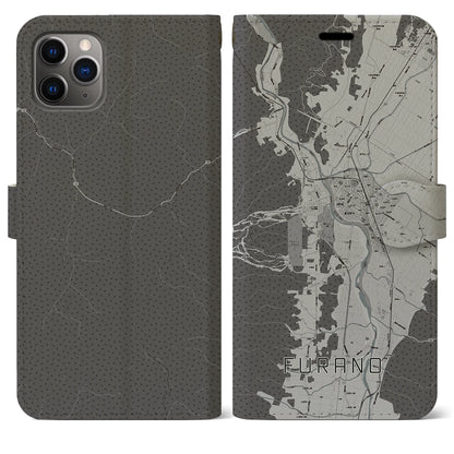 【富良野（北海道）】地図柄iPhoneケース（手帳タイプ）モノトーン・iPhone 11 Pro Max 用