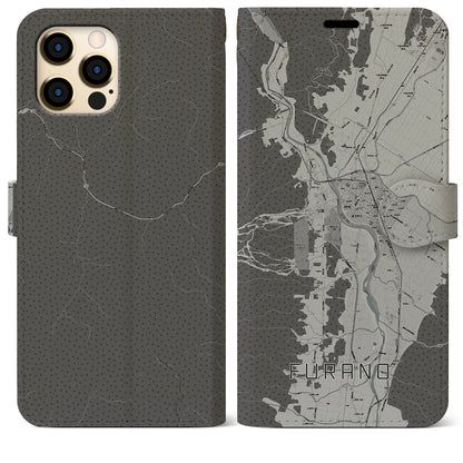 【富良野（北海道）】地図柄iPhoneケース（手帳タイプ）モノトーン・iPhone 12 Pro Max 用