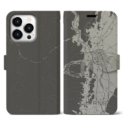 【富良野（北海道）】地図柄iPhoneケース（手帳タイプ）モノトーン・iPhone 13 Pro 用