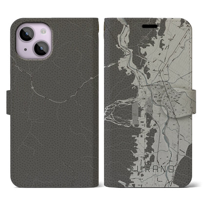 【富良野（北海道）】地図柄iPhoneケース（手帳タイプ）モノトーン・iPhone 14 用