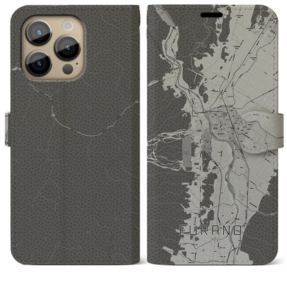【富良野（北海道）】地図柄iPhoneケース（手帳タイプ）モノトーン・iPhone 14 Pro Max 用