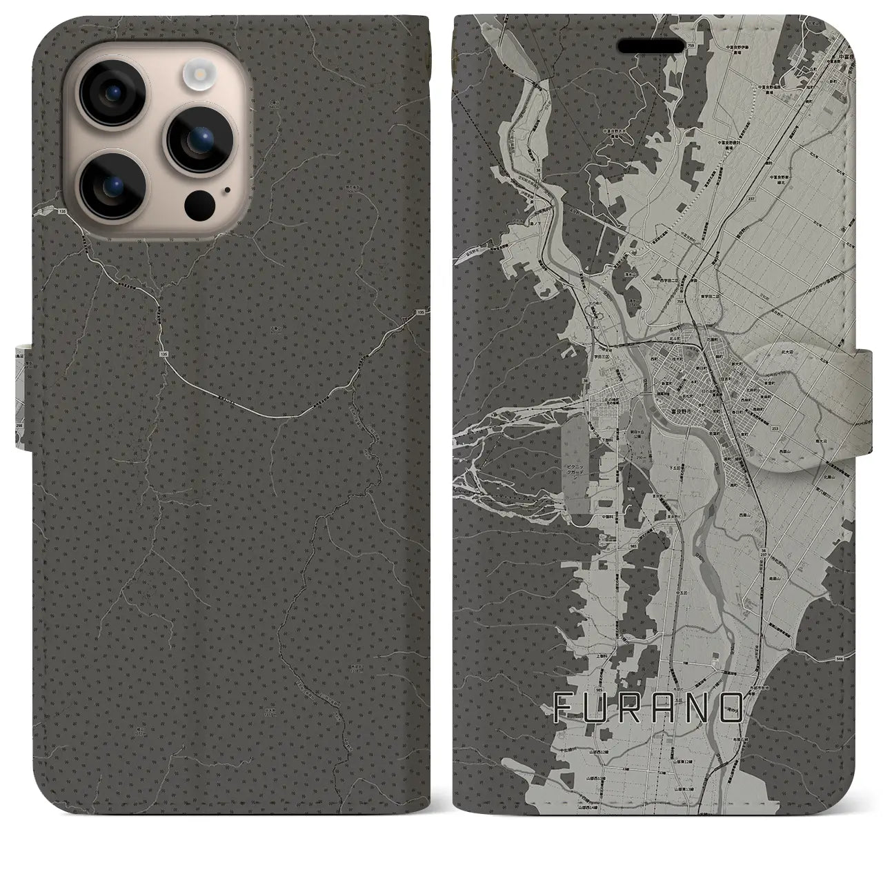 【富良野（北海道）】地図柄iPhoneケース（手帳タイプ）